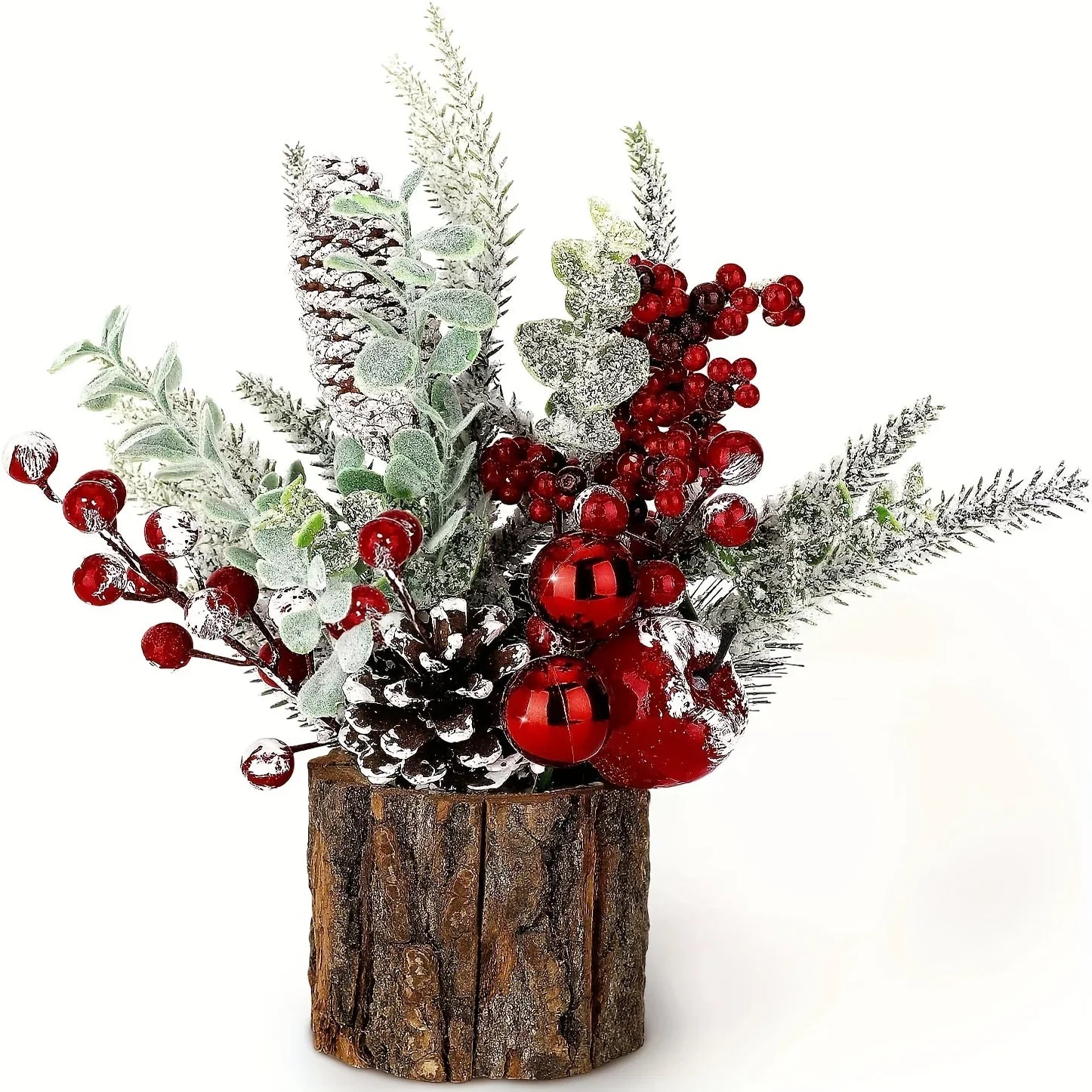 Artificial Mini Christmas Tree Centerpiece with Red Berries, Pine Cones, and Greenery in Faux Tree... - House Of Avana