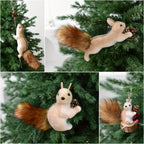 Flocked Fabric Christmas Ornaments - S Squirrel Tree Decor with Pine Cones & Red Berries - House Of Avana