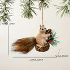 Flocked Fabric Christmas Ornaments - S Squirrel Tree Decor with Pine Cones & Red Berries - House Of Avana