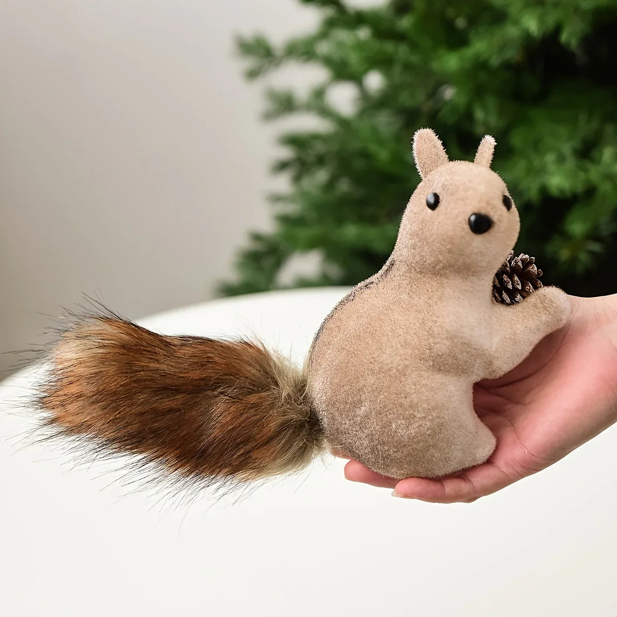 Flocked Fabric Christmas Ornaments - S Squirrel Tree Decor with Pine Cones & Red Berries - House Of Avana