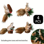 Flocked Fabric Christmas Ornaments - S Squirrel Tree Decor with Pine Cones & Red Berries - House Of Avana