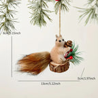 Flocked Fabric Christmas Ornaments - S Squirrel Tree Decor with Pine Cones & Red Berries - House Of Avana
