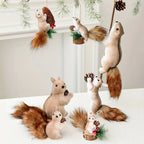 Flocked Fabric Christmas Ornaments - S Squirrel Tree Decor with Pine Cones & Red Berries - House Of Avana