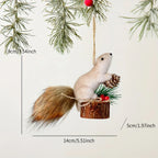 Flocked Fabric Christmas Ornaments - S Squirrel Tree Decor with Pine Cones & Red Berries - House Of Avana