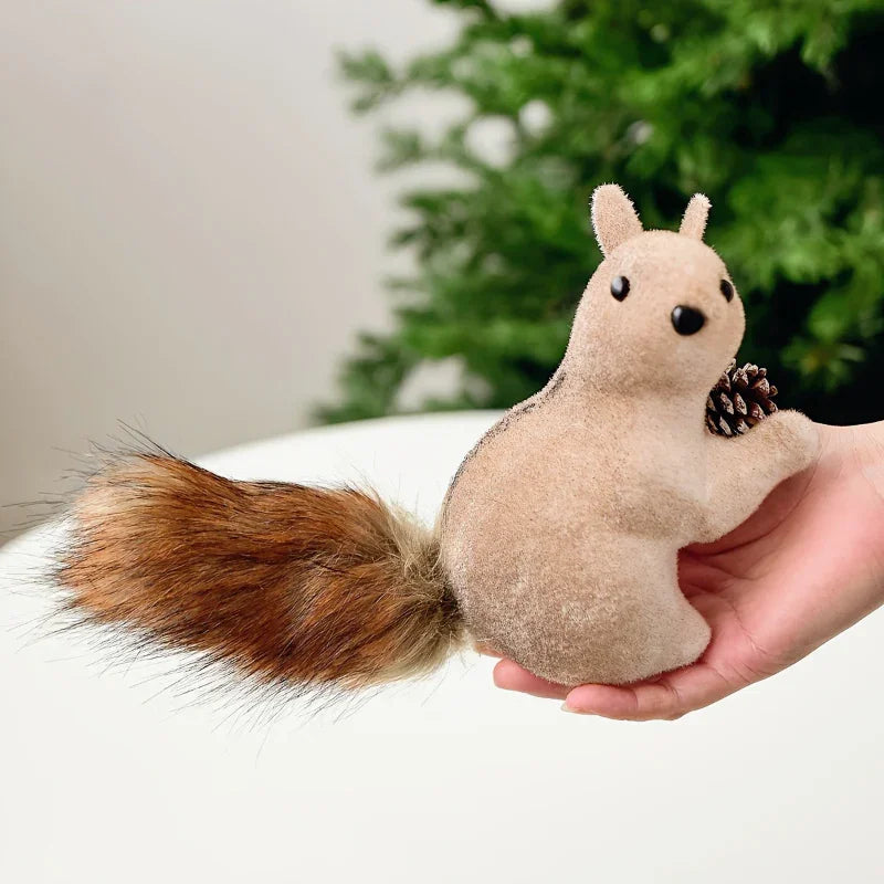 Flocked Fabric Christmas Ornaments - S Squirrel Tree Decor with Pine Cones & Red Berries - House Of Avana