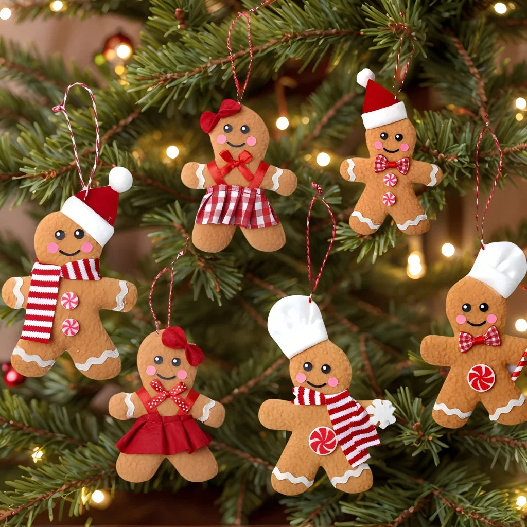 S Gingerbread for Man Christmas Tree Decorations Set with Smiling Faces, Posable Arms & Expressive Eyes... - House Of Avana