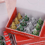 Wax Christmas Candles with Santa and Snowman Designs in Red and White, back view - House Of Avana