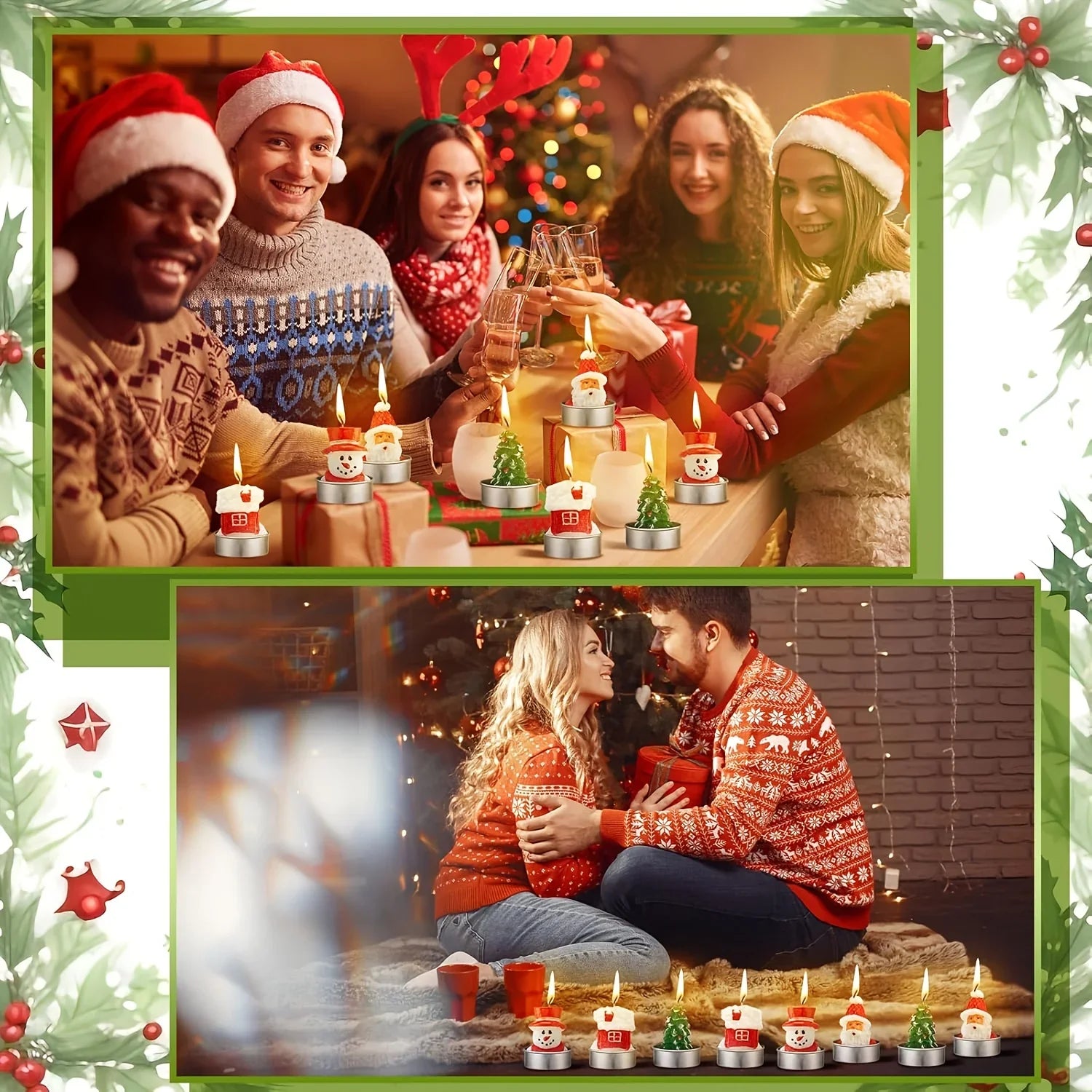 Wax Christmas Candles with Santa and Snowman Designs in Red and White - House Of Avana