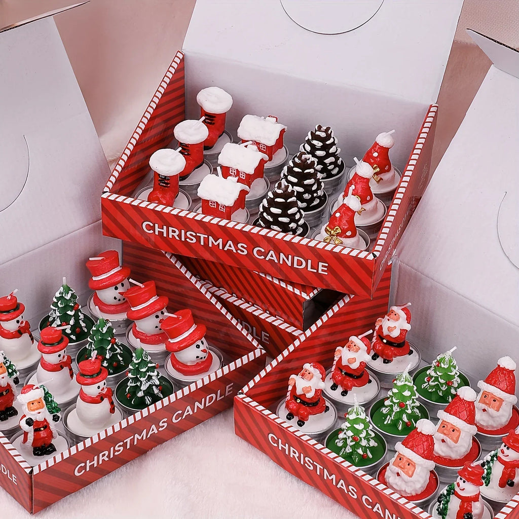 Wax Christmas Candles with Santa and Snowman Designs in Red and White - House Of Avana