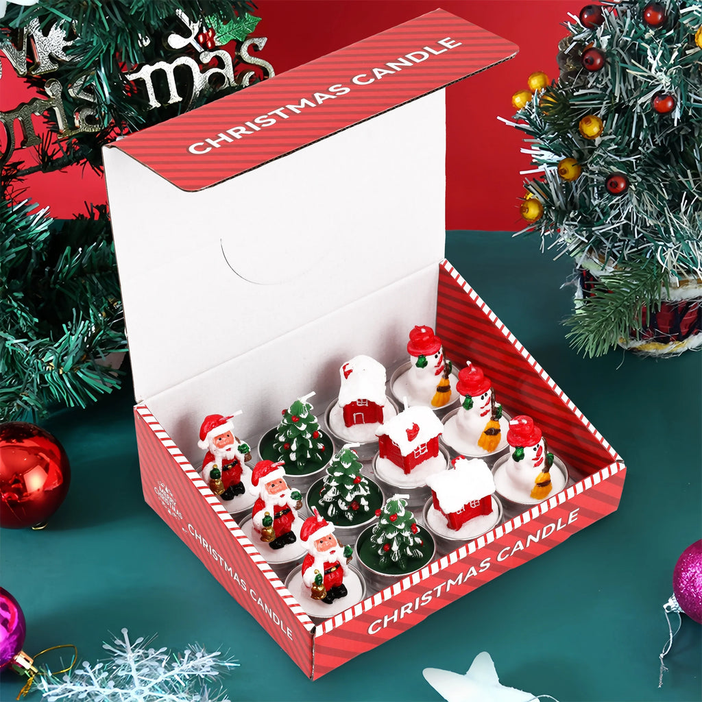 Wax Christmas Candles with Santa and Snowman Designs in Red and White - House Of Avana