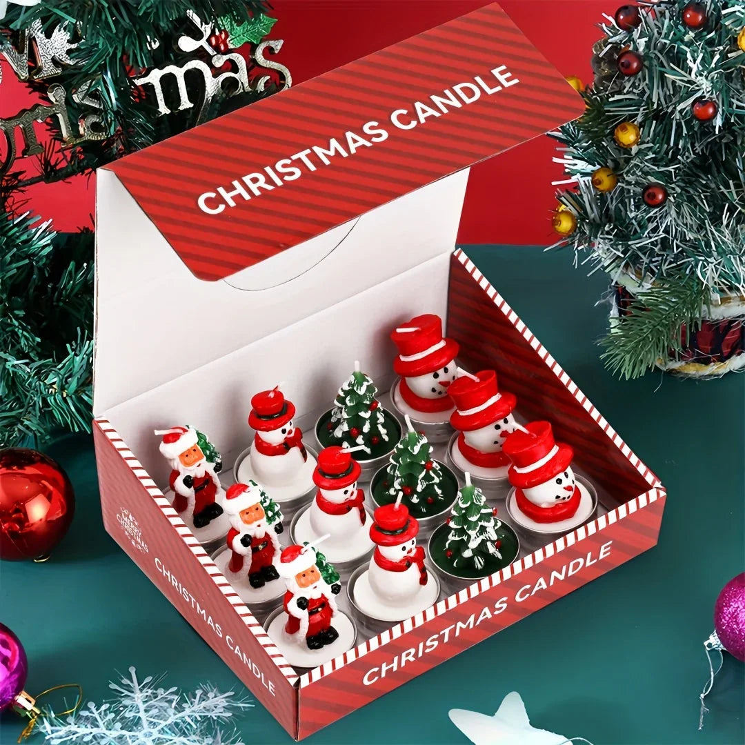 Wax Christmas Candles with Santa and Snowman Designs in Red and White - House Of Avana
