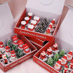 Wax Christmas Candles with Santa and Snowman Designs in Red and White, side view - House Of Avana