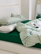 Refreshing Stripe Bedding Set / Forest Green Ever Lasting