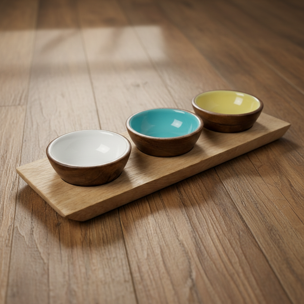 House of Avana Mango Wood Condiment Set with Enamel Bowls