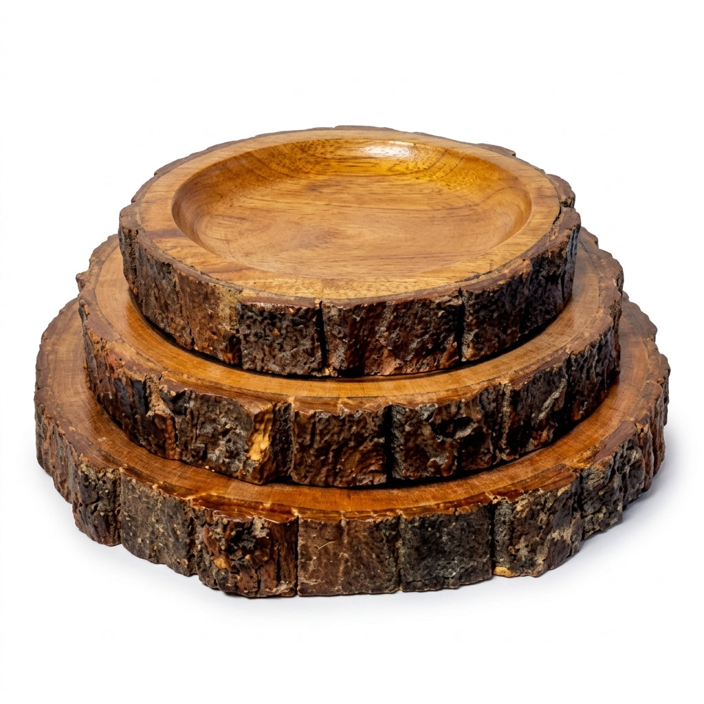 House of Avana Round Tree Mango Wood Platter Set of 3