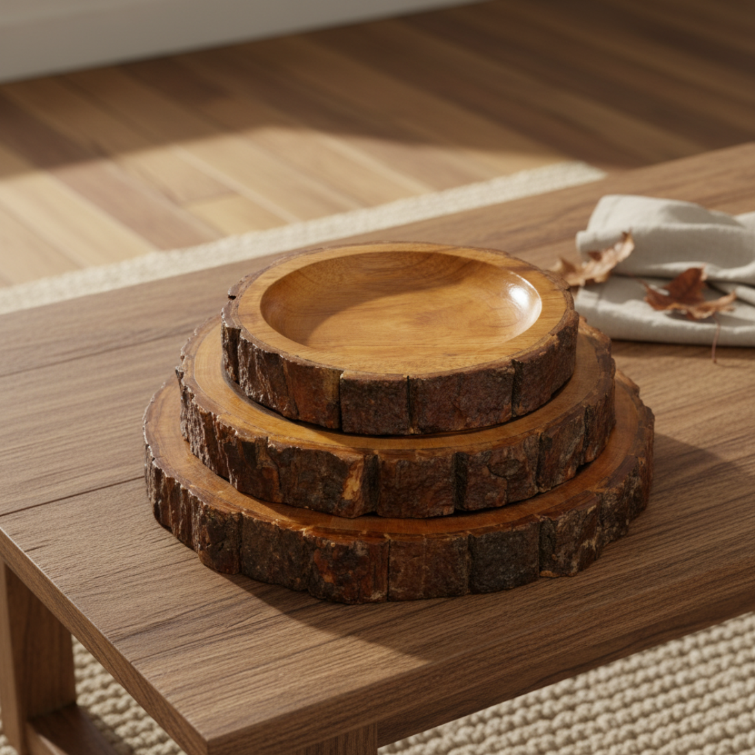 House of Avana Round Tree Mango Wood Platter Set of 3
