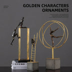 Gymnast Balance Sculpture, Gold Ring & Marble Base
