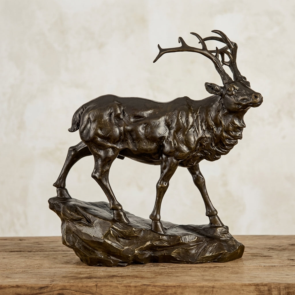Bronze Deer Buck Decorative Sculpture for Living Room Tabletop Decor
