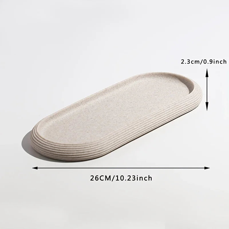[Resin Art Tray] Elegant Resin Art Striped Bathroom Vanity Tray | Oval Design with Textured Surface, Bathroom Organizer, Neutral Tone Tray, Bathroom Decor And Accessories House Of Avana