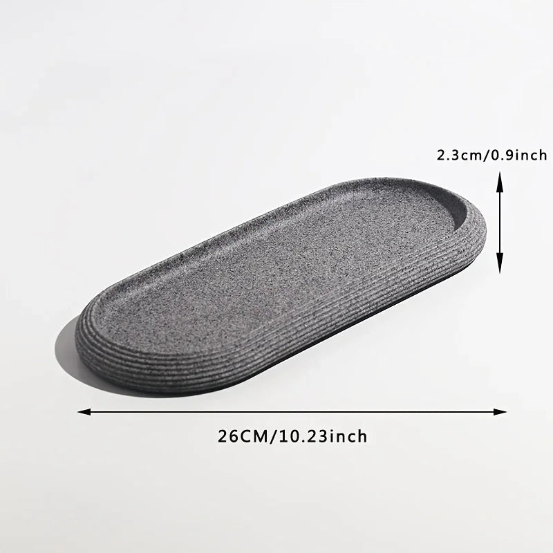 [Resin Art Tray] Elegant Resin Art Striped Bathroom Vanity Tray | Oval Design with Textured Surface, Bathroom Organizer, Neutral Tone Tray, Bathroom Decor And Accessories House Of Avana