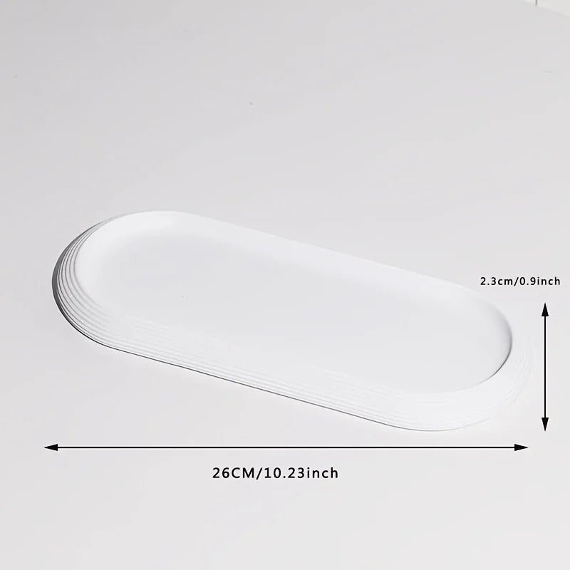 [Resin Art Tray] Elegant Resin Art Striped Bathroom Vanity Tray | Oval Design with Textured Surface, Bathroom Organizer, Neutral Tone Tray, Bathroom Decor And Accessories House Of Avana