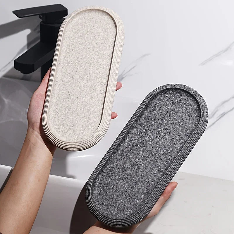 [Resin Art Tray] Elegant Resin Art Striped Bathroom Vanity Tray | Oval Design with Textured Surface, Bathroom Organizer, Neutral Tone Tray, Bathroom Decor And Accessories House Of Avana