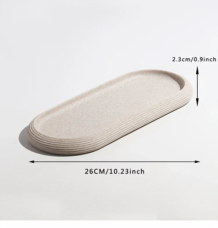 [Resin Art Tray] Elegant Resin Art Striped Bathroom Vanity Tray | Oval Design with Textured Surface, Bathroom Organizer, Neutral Tone Tray, Bathroom Decor And Accessories House Of Avana