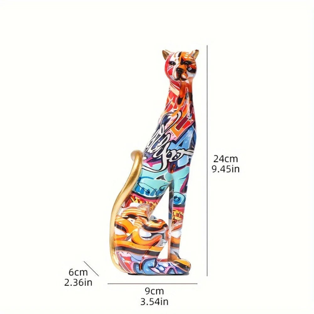 Resin Cheetah Figurine with Colorful Water Transfer Print - Cartoon Theme Decorative Statue for Various Room Types, Indoor & Outdoor, Ideal for Christmas, Halloween, Easter, Hanukkah, Thanksgiving - No Electricity Required - House Of Avana