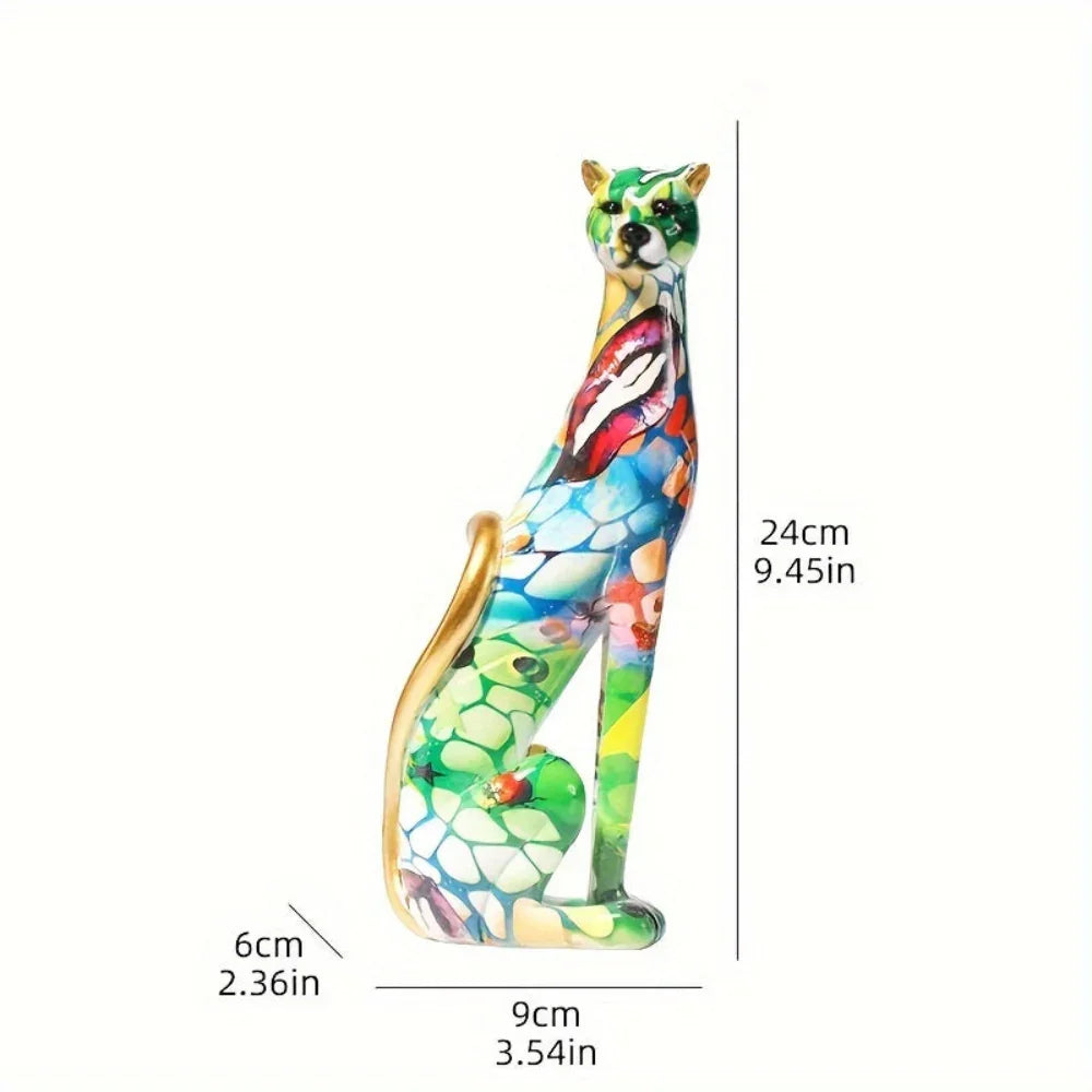 Resin Cheetah Figurine with Colorful Water Transfer Print - Cartoon Theme Decorative Statue for Various Room Types, Indoor & Outdoor, Ideal for Christmas, Halloween, Easter, Hanukkah, Thanksgiving - No Electricity Required - House Of Avana