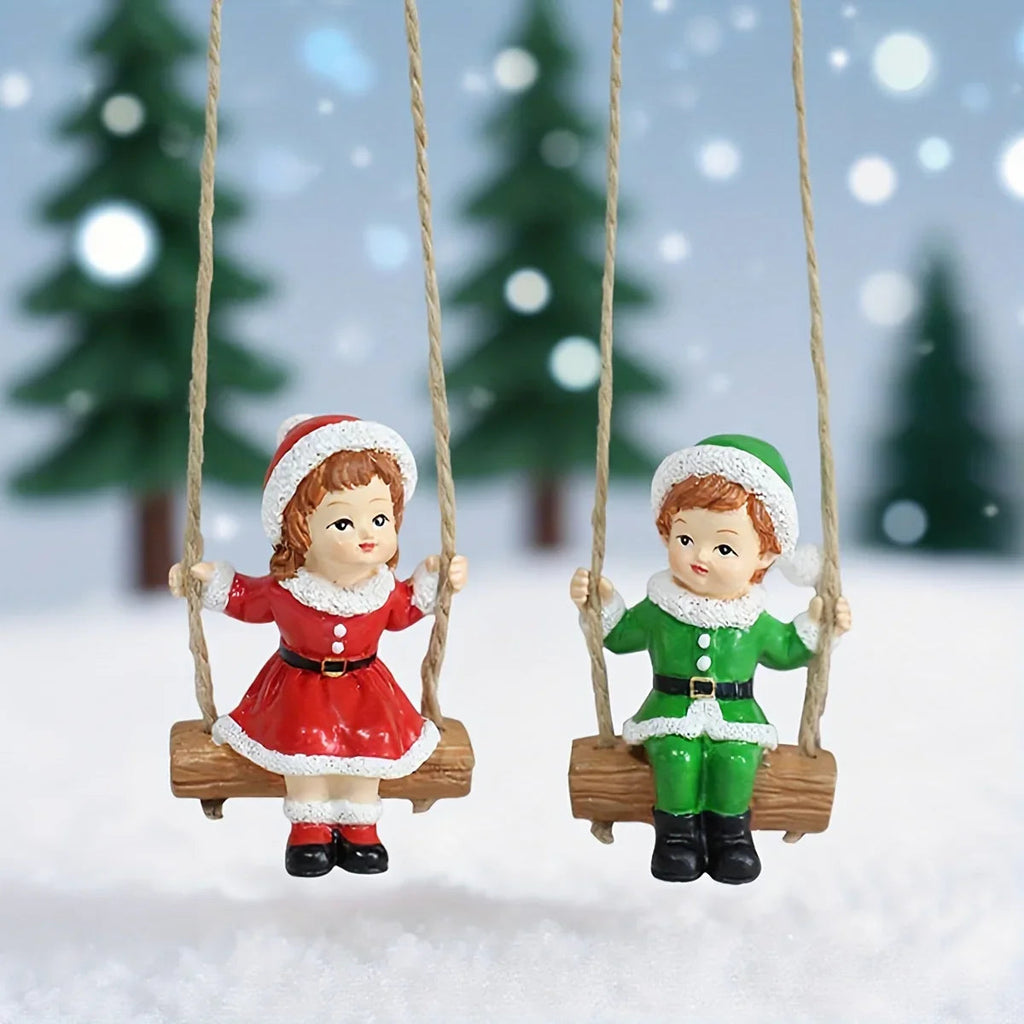 2pcs of home Christmas swing boy and girl pendants, home wall hanging statue decorations, Christmas tree decoration pendants, family holiday window sill decorations, creative garden courtyard decorations, suitable for Christm House Of Avana [[SKU:HOA-XMS-057]]