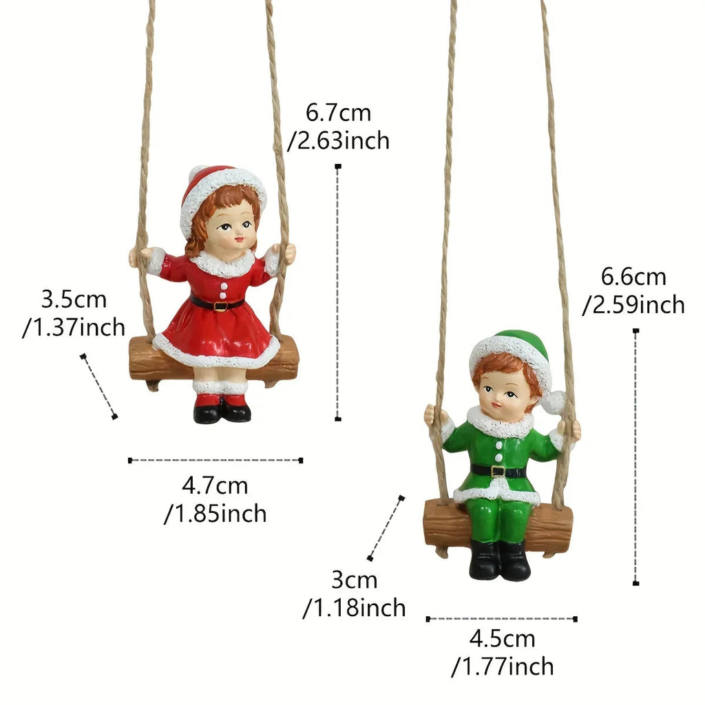2pcs of home Christmas swing boy and girl pendants, home wall hanging statue decorations, Christmas tree decoration pendants, family holiday window sill decorations, creative garden courtyard decorations, suitable for Christm House Of Avana [[SKU:HOA-XMS-057]]