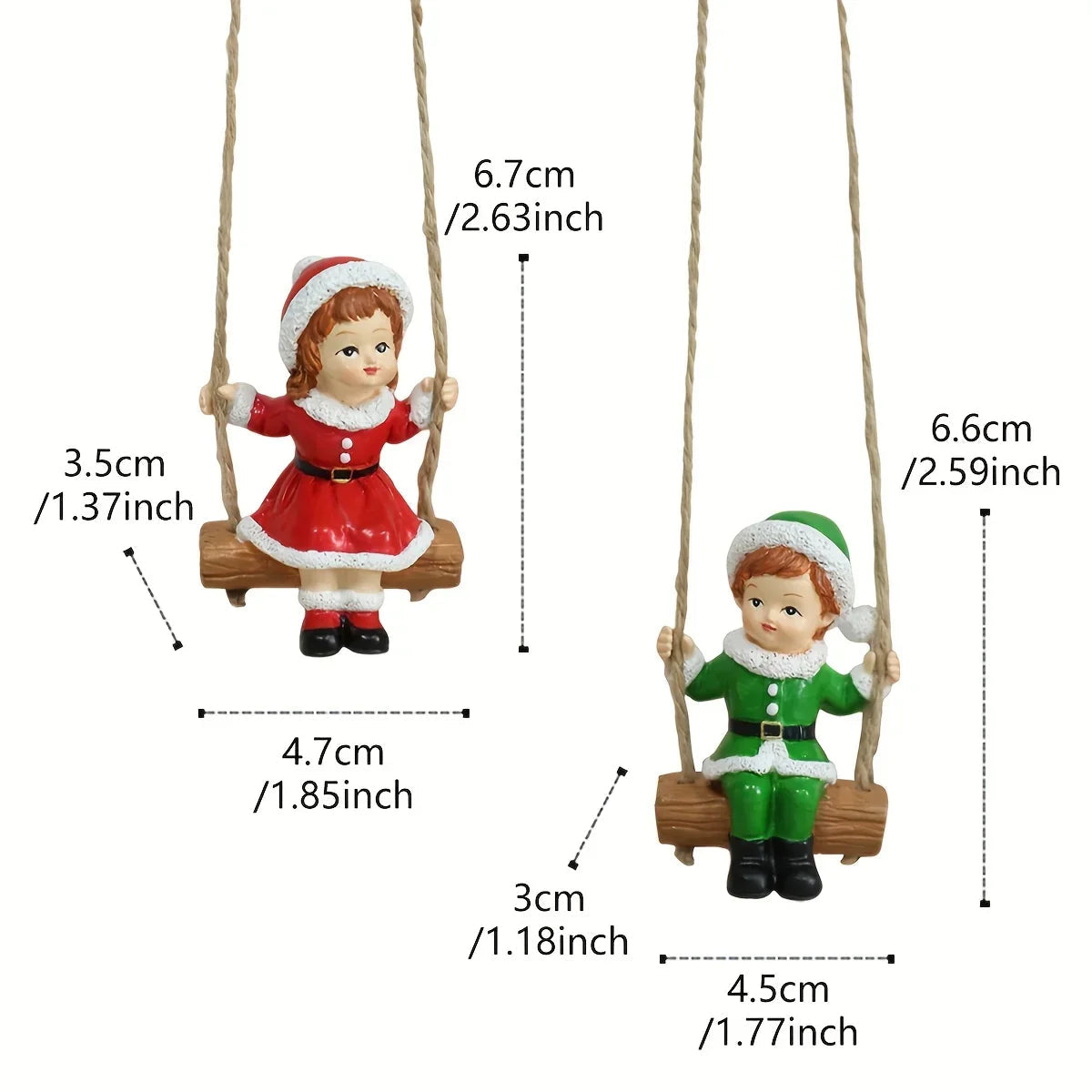2pcs of home Christmas swing boy and girl pendants, home wall hanging statue decorations, Christmas tree decoration pendants, family holiday window sill decorations, creative garden courtyard decorations, suitable for Christm House Of Avana [[SKU:HOA-XMS-057]]