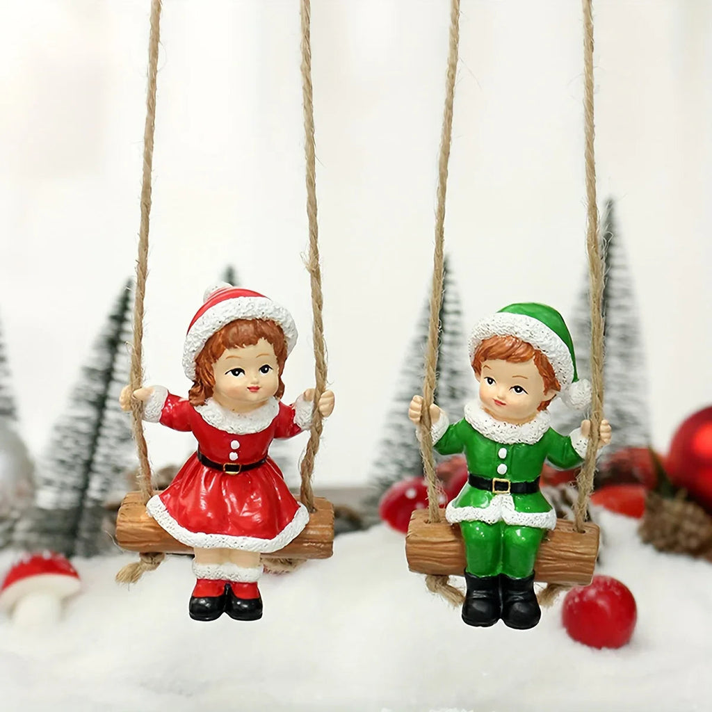 2pcs of home Christmas swing boy and girl pendants, home wall hanging statue decorations, Christmas tree decoration pendants, family holiday window sill decorations, creative garden courtyard decorations, suitable for Christm House Of Avana [[SKU:HOA-XMS-057]]