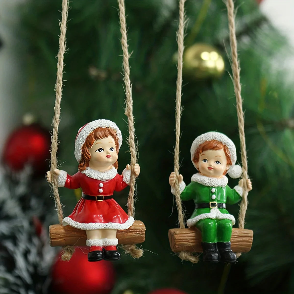 2pcs of home Christmas swing boy and girl pendants, home wall hanging statue decorations, Christmas tree decoration pendants, family holiday window sill decorations, creative garden courtyard decorations, suitable for Christm House Of Avana [[SKU:HOA-XMS-057]]