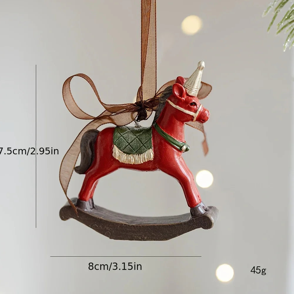 3 different shapes of wreath Christmas tree decoration pendants, resin material (with horses, bells, socks), with ribbons, pine cones and other decorations; suitable for Christmas tree decoration or room wall decoration, holi House Of Avana [[SKU:HOA-XMS-061]]