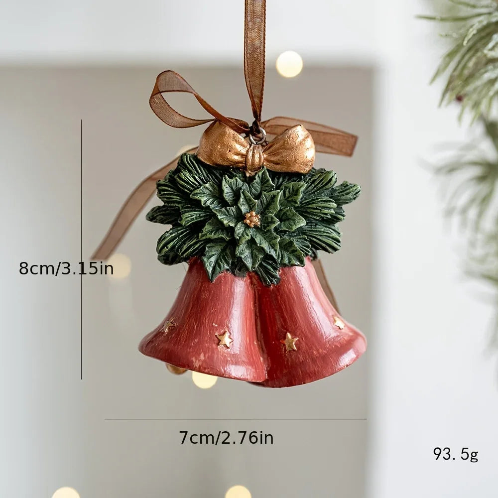 3 different shapes of wreath Christmas tree decoration pendants, resin material (with horses, bells, socks), with ribbons, pine cones and other decorations; suitable for Christmas tree decoration or room wall decoration, holi House Of Avana [[SKU:HOA-XMS-061]]