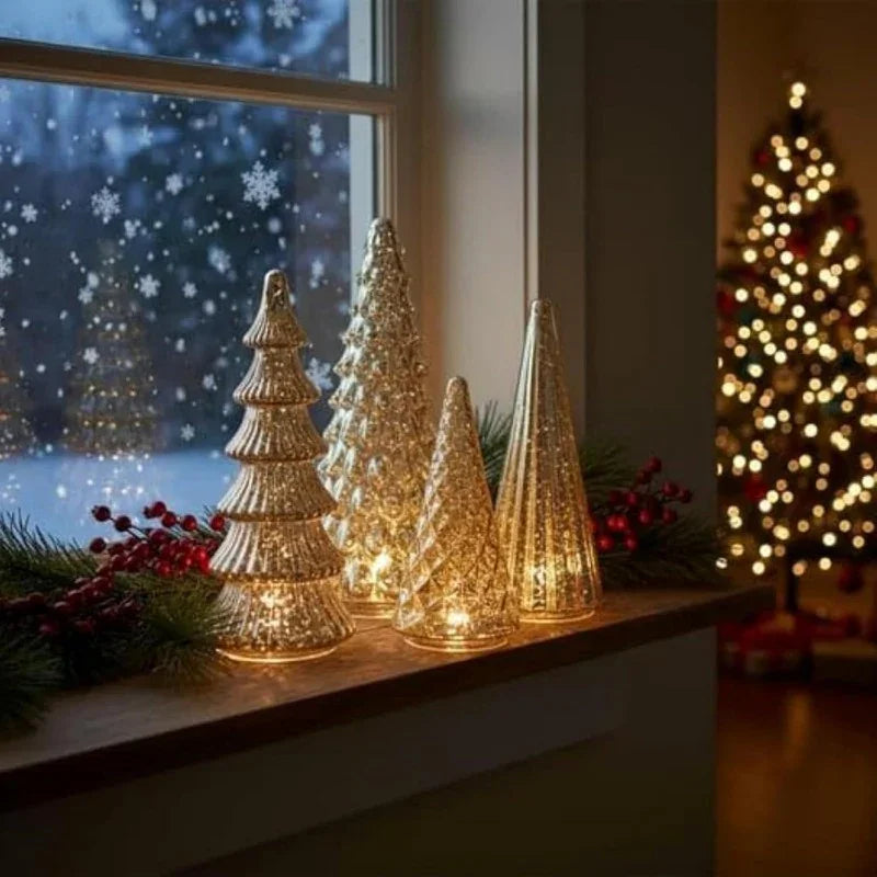 5pcs Luminous Christmas Tree Statue Ornament - Golden Silvery Luminous Christmas Tree, Exquisite Christmas Festival Decoration Ornament&Plaque - Suitable for Room Desktop Home Decoration - Suitable for Black Friday Home Party House Of Avana