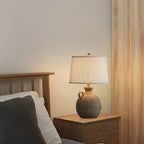 24" Farmhouse Table Lamp For Bedroom With USB Charging Port, 3-Way Dimmable Rustic Single Lamp, Resin Bedside Lamp With White Shade For Study, Living Room House Of Avana [[SKU:HOA-LMP-005]]