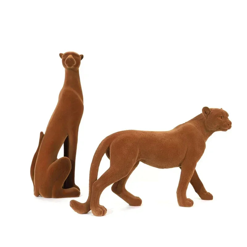 Resin Flocking Sculpture Suede Leopard Cheetah Decorative Figurines Simulated Animal Sculpture Home Decoration Accessories - House Of Avana