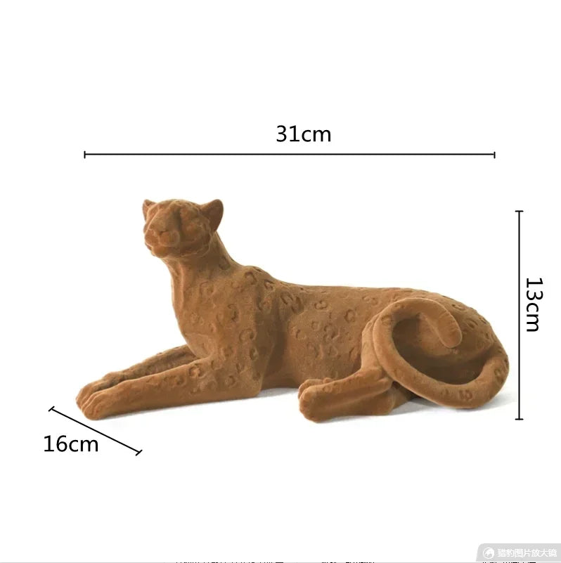Resin Flocking Sculpture Suede Leopard Cheetah Decorative Figurines Simulated Animal Sculpture Home Decoration Accessories - House Of Avana