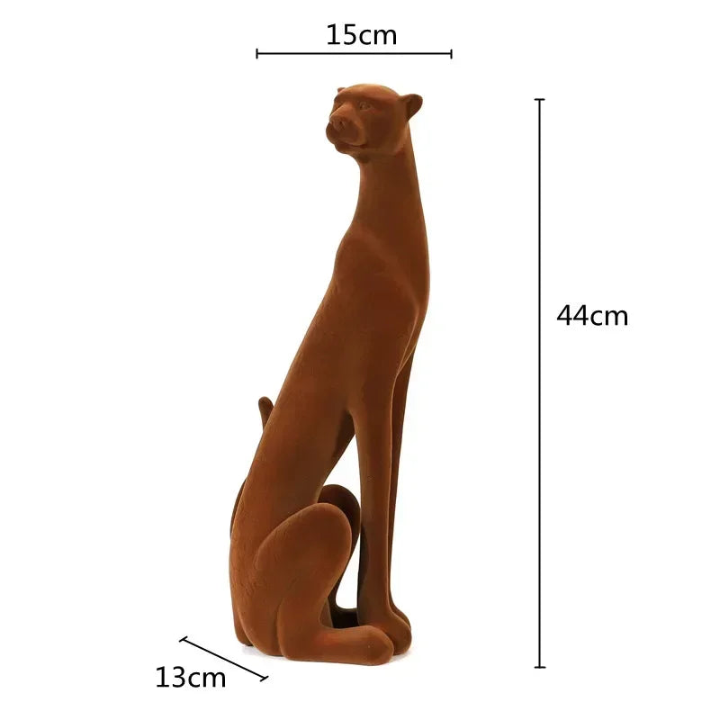 Resin Flocking Sculpture Suede Leopard Cheetah Decorative Figurines Simulated Animal Sculpture Home Decoration Accessories - House Of Avana