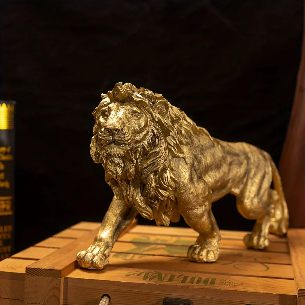 Resin Lion King Figurine - Fashion Theme Bronze Finish Sculpture - Indoor Decorative Tabletop Statue for Various Room Types - Non-Electric Elegant Lion Ornament for Home and Office Decor - House Of Avana