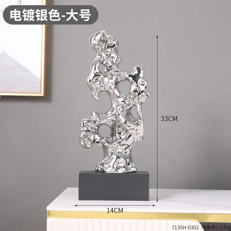 Resin Ornaments Gold Hollowed Out Stone Statue Taihuite Coral Sculpture Decorative Figurines Home Decoration Accessories - House Of Avana