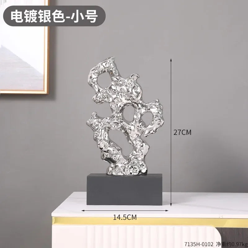 Resin Ornaments Gold Hollowed Out Stone Statue Taihuite Coral Sculpture Decorative Figurines Home Decoration Accessories - House Of Avana