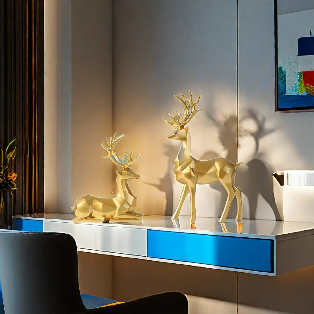 2pcs/set of reindeer, Christmas and New Year wedding small statue decoration, office desk, home decoration crafts, room decoration reindeer and TV cabinet creative reindeer accessories, perfect living room and warm decoration House Of Avana [[SKU:HOA-GDN-022]]