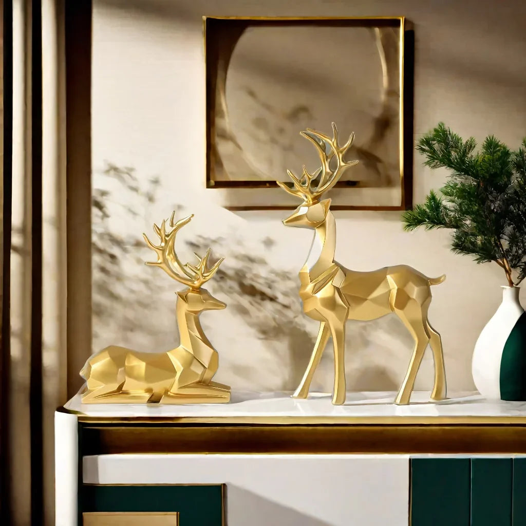 2pcs/set of reindeer, Christmas and New Year wedding small statue decoration, office desk, home decoration crafts, room decoration reindeer and TV cabinet creative reindeer accessories, perfect living room and warm decoration House Of Avana [[SKU:HOA-GDN-022]]
