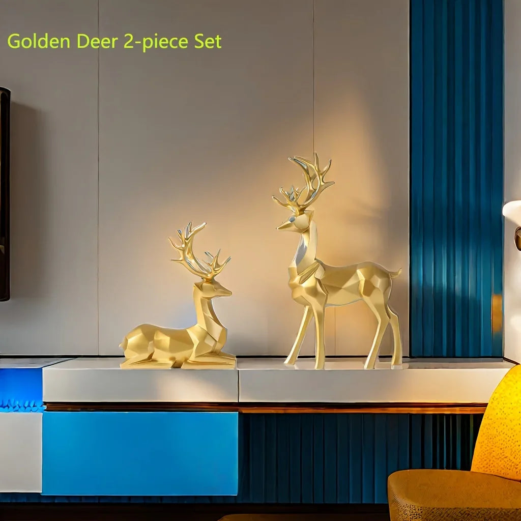 2pcs/set of reindeer, Christmas and New Year wedding small statue decoration, office desk, home decoration crafts, room decoration reindeer and TV cabinet creative reindeer accessories, perfect living room and warm decoration House Of Avana [[SKU:HOA-GDN-022]]