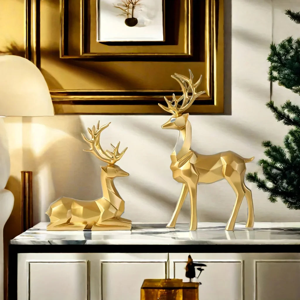2pcs/set of reindeer, Christmas and New Year wedding small statue decoration, office desk, home decoration crafts, room decoration reindeer and TV cabinet creative reindeer accessories, perfect living room and warm decoration House Of Avana [[SKU:HOA-GDN-022]]