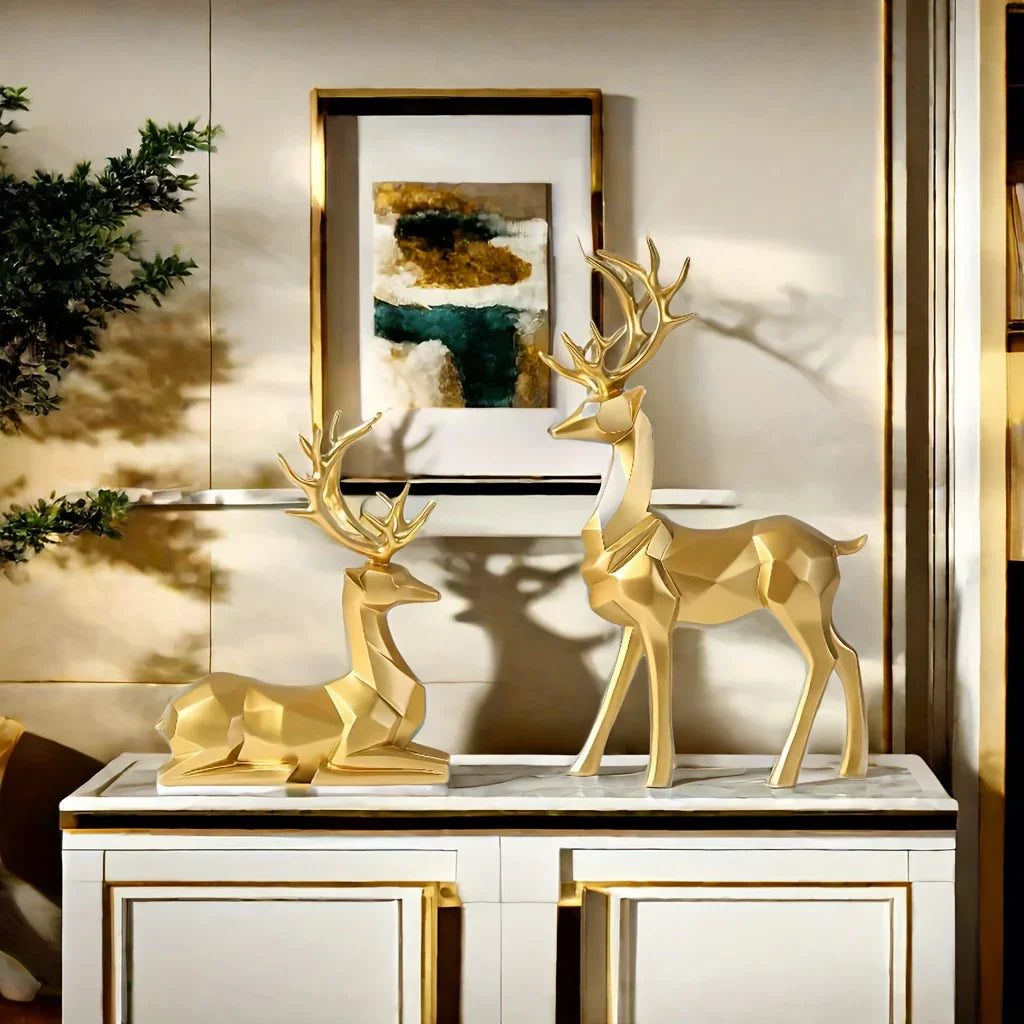 2pcs/set of reindeer, Christmas and New Year wedding small statue decoration, office desk, home decoration crafts, room decoration reindeer and TV cabinet creative reindeer accessories, perfect living room and warm decoration House Of Avana [[SKU:HOA-GDN-022]]