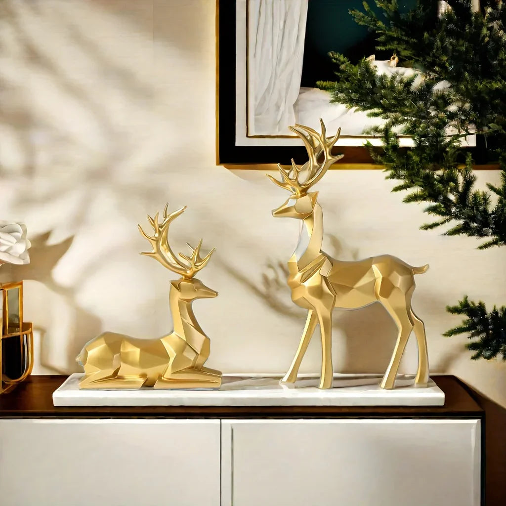 2pcs/set of reindeer, Christmas and New Year wedding small statue decoration, office desk, home decoration crafts, room decoration reindeer and TV cabinet creative reindeer accessories, perfect living room and warm decoration House Of Avana [[SKU:HOA-GDN-022]]